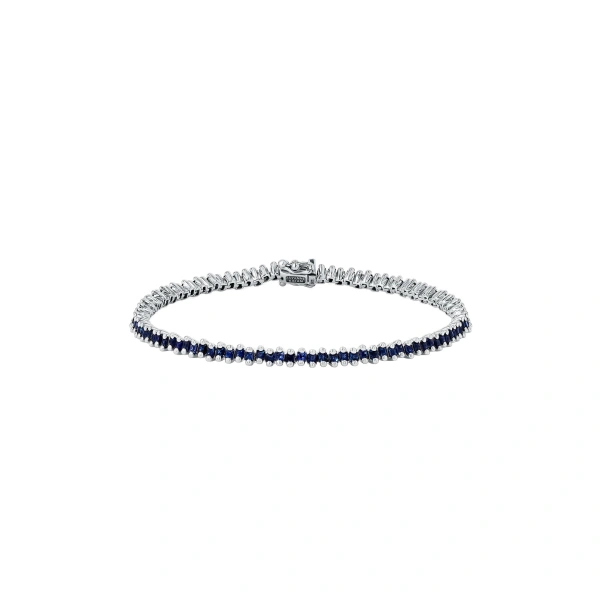 Suzanne Kalan Princess Mini Dark Blue Sapphire Tennis Bracelet in 18K White Gold | Fine Bracelets | Coveti