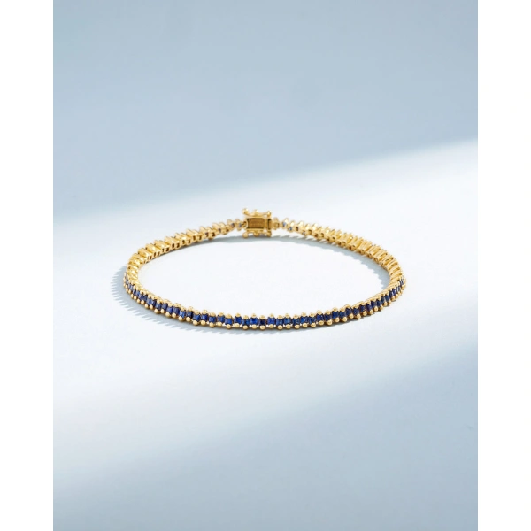 Suzanne Kalan Princess Mini Dark Blue Sapphire Tennis Bracelet in 18K Yellow Gold | Fine Bracelets | Coveti
