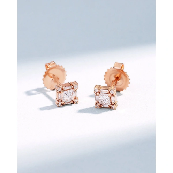 Suzanne Kalan Princess Mini Diamond Studs in 18K Rose Gold | Fine Earrings | Coveti