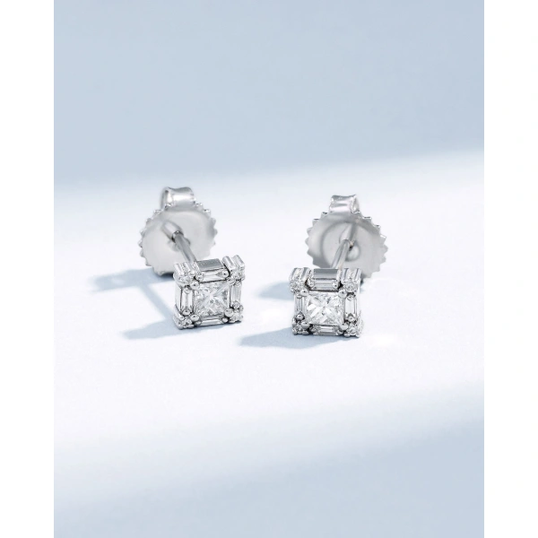 Suzanne Kalan Princess Mini Diamond Studs in 18K White Gold | Fine Earrings | Coveti