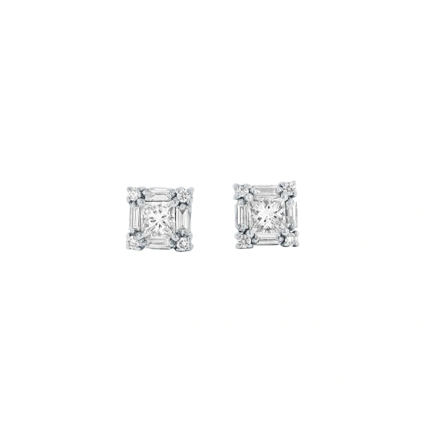 Suzanne Kalan Princess Mini Diamond Studs in 18K White Gold | Fine Earrings | Coveti