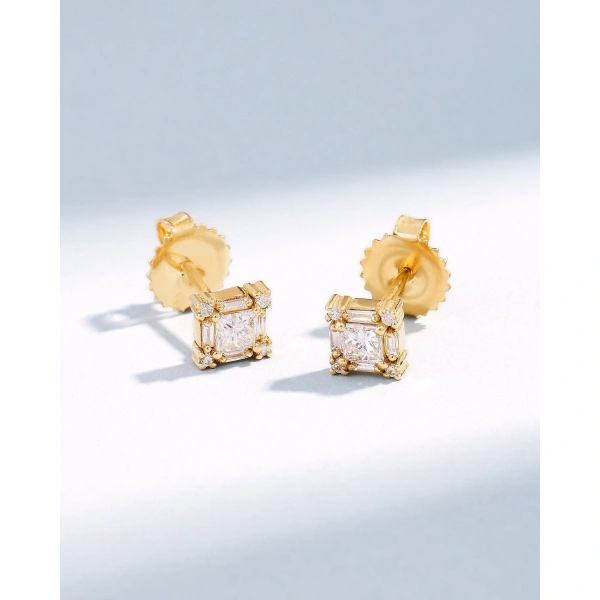 Suzanne Kalan Princess Mini Diamond Studs in 18K Yellow Gold | Fine Earrings | Coveti