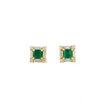 Suzanne Kalan Princess Mini Emerald Studs in 18K Yellow Gold | Fine Earrings | Coveti
