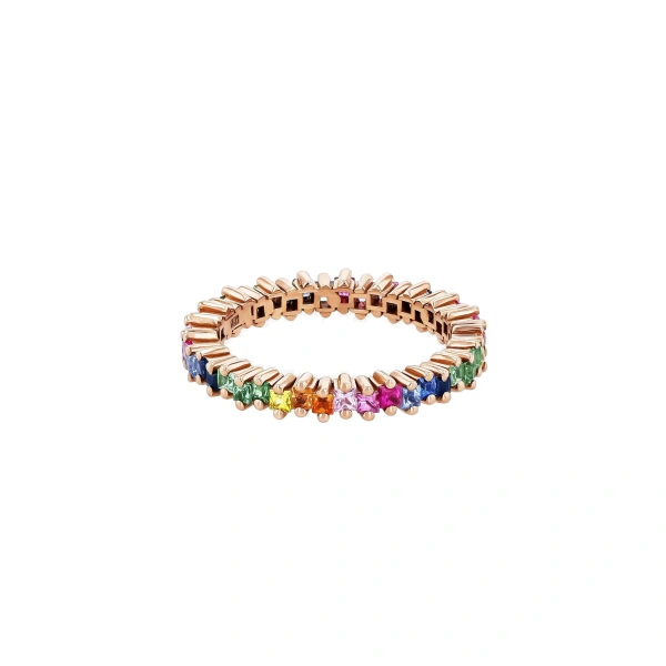 Suzanne Kalan Princess Mini Eternity Band in 18K Rose Gold, Rainbow Sapphire | Fine Rings | Coveti
