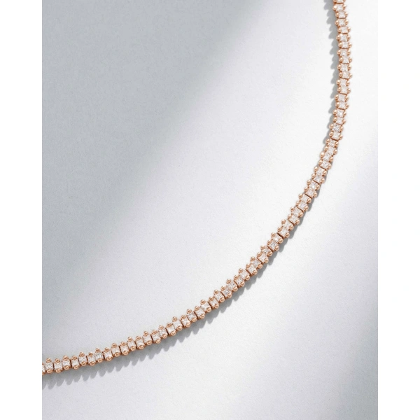 Suzanne Kalan Princess Mini Half Diamond Tennis Necklace in 18K Rose Gold | Fine Necklaces | Coveti