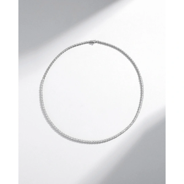 Suzanne Kalan Princess Mini Half Diamond Tennis Necklace in 18K White Gold | Fine Necklaces | Coveti