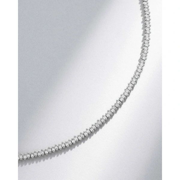 Suzanne Kalan Princess Mini Half Diamond Tennis Necklace in 18K White Gold | Fine Necklaces | Coveti