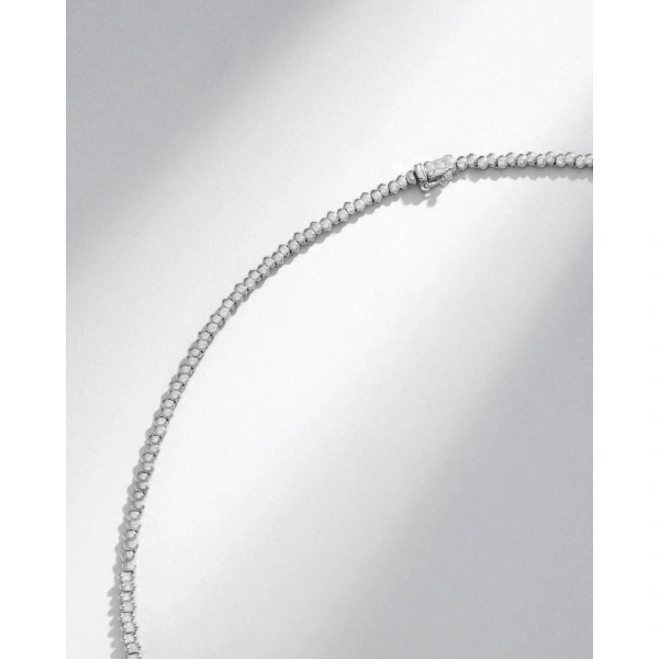 Suzanne Kalan Princess Mini Half Diamond Tennis Necklace in 18K White Gold | Fine Necklaces | Coveti