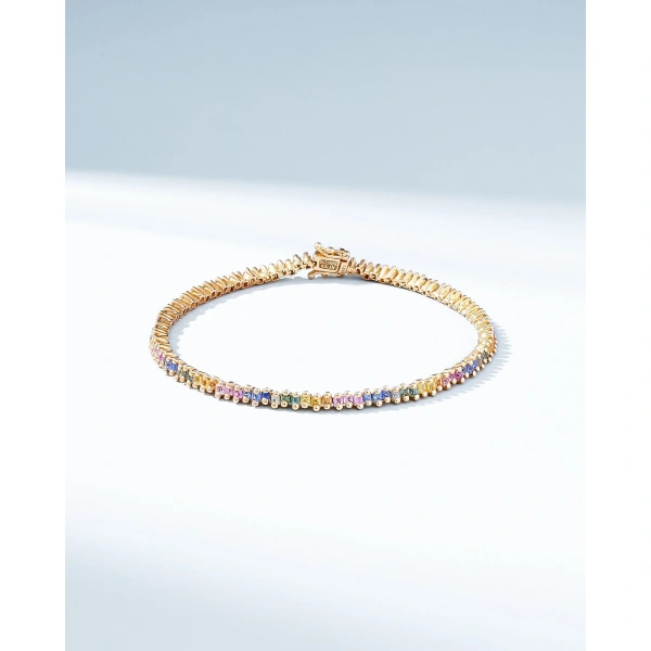 Suzanne Kalan Princess Mini Pastel Sapphire Tennis Bracelet in 18K Yellow Gold | Fine Bracelets | Coveti