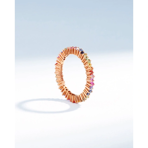 Suzanne Kalan Princess Mini Rainbow Sapphire Eternity Band in 18K Rose Gold | Fine Rings | Coveti