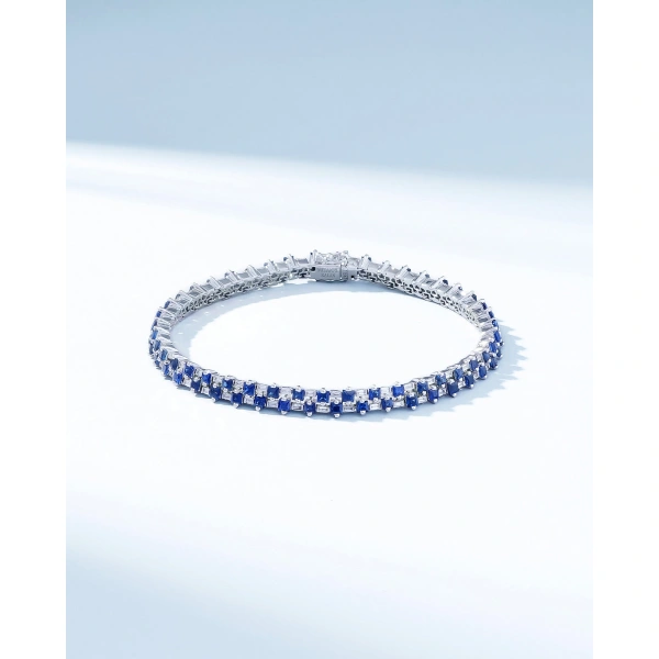 Suzanne Kalan Princess Mini Stack Dark Blue Sapphire Tennis Bracelet in 18K White Gold | Fine Bracelets | Coveti