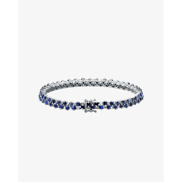 Suzanne Kalan Princess Mini Stack Dark Blue Sapphire Tennis Bracelet in 18K White Gold | Fine Bracelets | Coveti