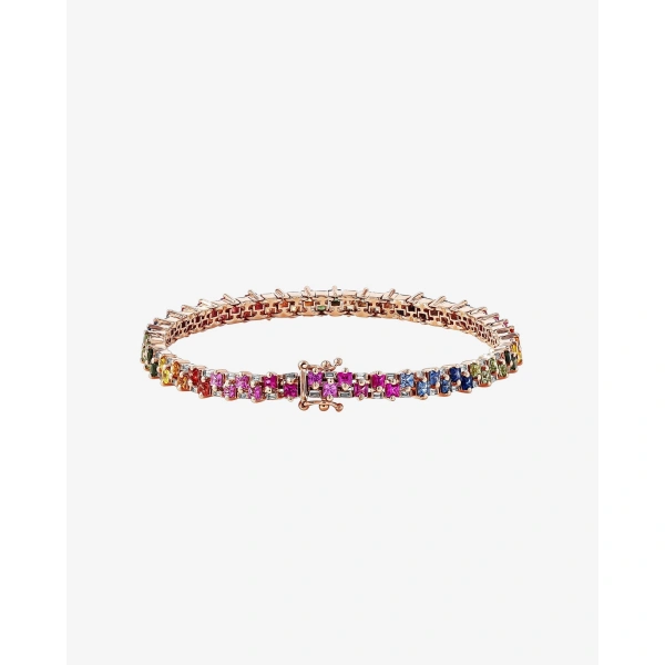 Suzanne Kalan Princess Mini Stack Rainbow Sapphire Tennis Bracelet in 18K Rose Gold | Fine Bracelets | Coveti