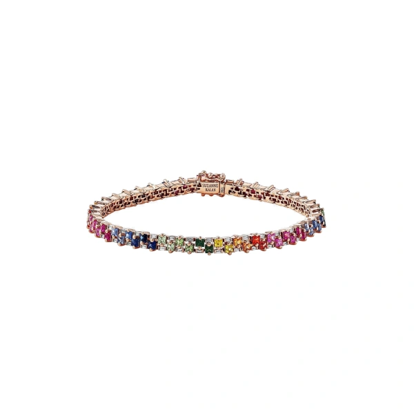 Suzanne Kalan Princess Mini Stack Rainbow Sapphire Tennis Bracelet in 18K Rose Gold | Fine Bracelets | Coveti