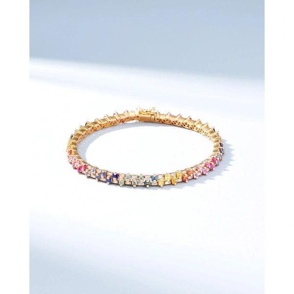 Suzanne Kalan Princess Mini Stack Rainbow Sapphire Tennis Bracelet in 18K Yellow Gold | Fine Bracelets | Coveti