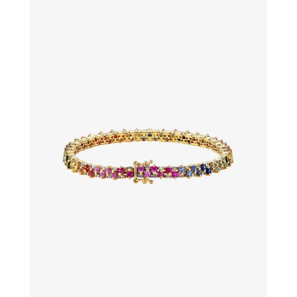 Suzanne Kalan Princess Mini Stack Rainbow Sapphire Tennis Bracelet in 18K Yellow Gold | Fine Bracelets | Coveti