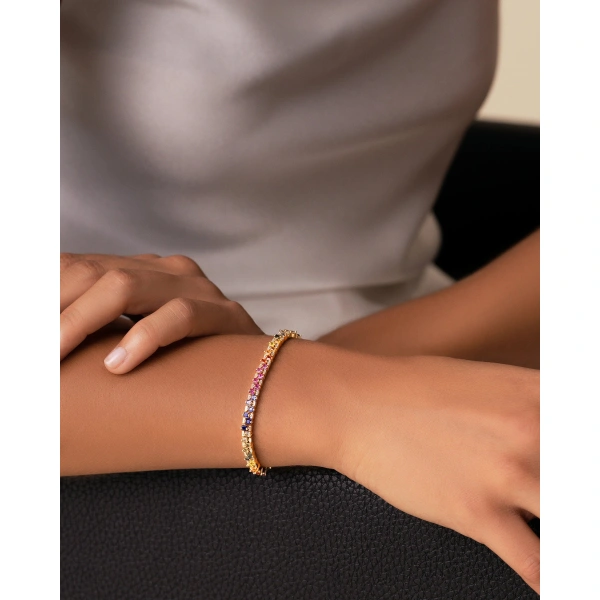 Suzanne Kalan Princess Mini Stack Rainbow Sapphire Tennis Bracelet in 18K Yellow Gold | Fine Bracelets | Coveti