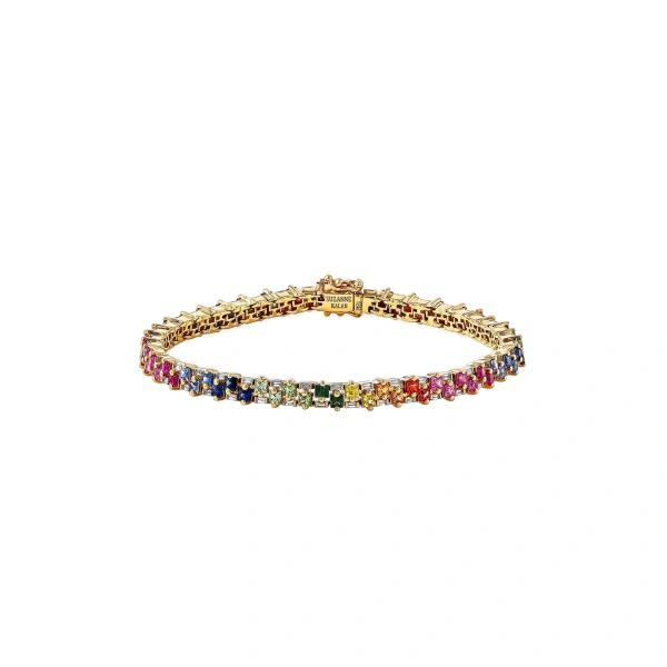 Suzanne Kalan Princess Mini Stack Rainbow Sapphire Tennis Bracelet in 18K Yellow Gold | Fine Bracelets | Coveti