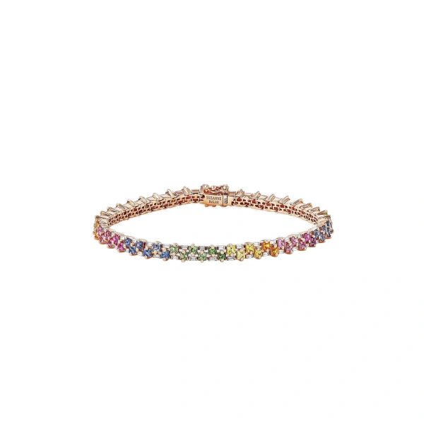 Princess Mini Stack Tennis Bracelet in 18K Rose Gold, Pastel Sapphire