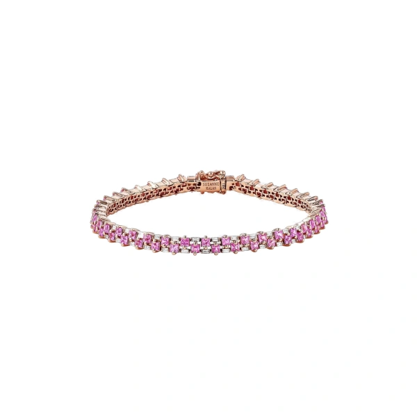 Suzanne Kalan Princess Mini Stack Tennis Bracelet in 18K Rose Gold, Pink Sapphire | Fine Bracelets | Coveti