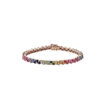 Suzanne Kalan Princess Mini Stack Tennis Bracelet in 18K Rose Gold, Rainbow Sapphire | Fine Bracelets | Coveti