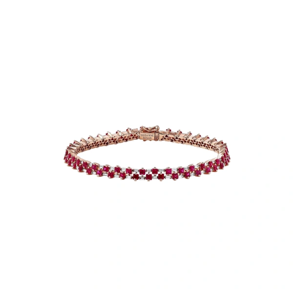 Princess Mini Stack Tennis Bracelet in 18K Rose Gold, Ruby
