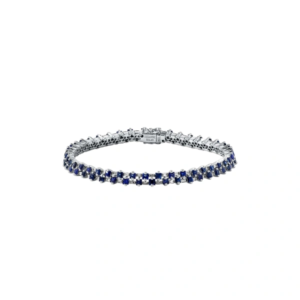 Princess Mini Stack Tennis Bracelet in 18K White Gold, Dark Blue Sapphire