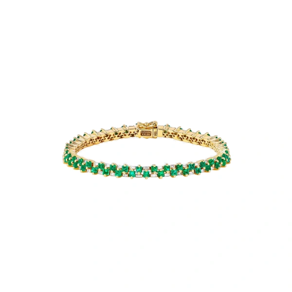 Princess Mini Stack Tennis Bracelet in 18K Yellow Gold, Emerald