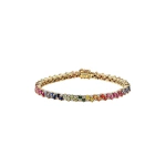 Suzanne Kalan Princess Mini Stack Tennis Bracelet in 18K Yellow Gold, Rainbow Sapphire | Fine Bracelets | Coveti