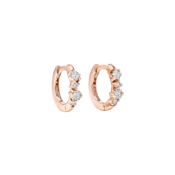 Suzanne Kalan Princess Mix Huggies in 18K Rose Gold | Fine Earrings | Coveti