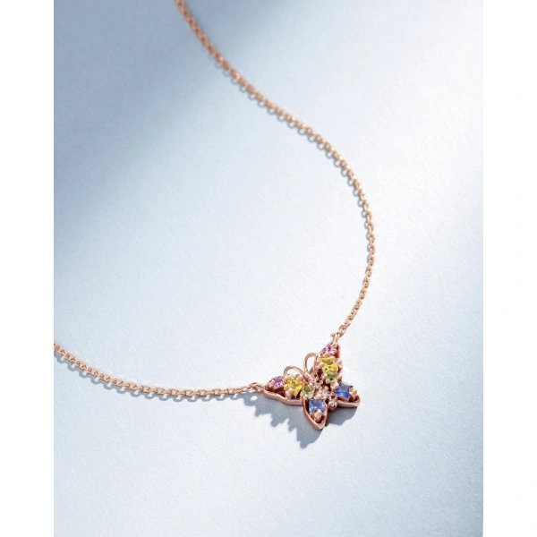 Suzanne Kalan Princess Pastel Sapphire Mini Butterfly Pendant in 18K Rose Gold | Fine Necklaces | Coveti