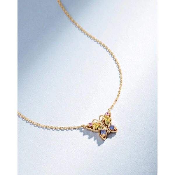 Suzanne Kalan Princess Pastel Sapphire Mini Butterfly Pendant in 18K Yellow Gold | Fine Necklaces | Coveti