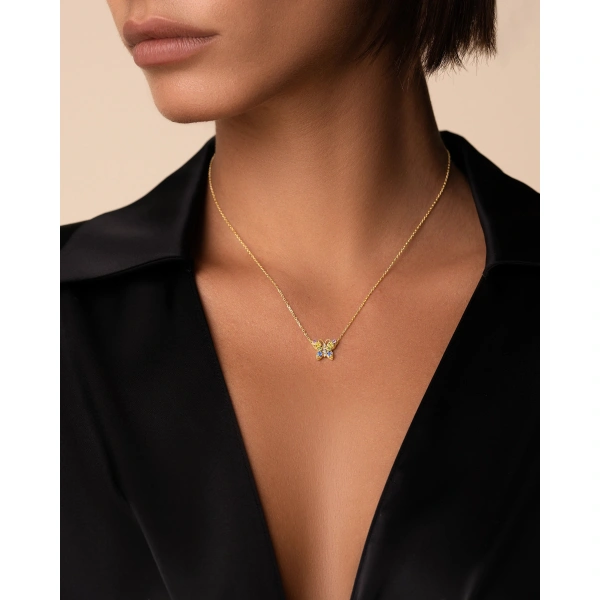 Suzanne Kalan Princess Pastel Sapphire Mini Butterfly Pendant in 18K Yellow Gold | Fine Necklaces | Coveti