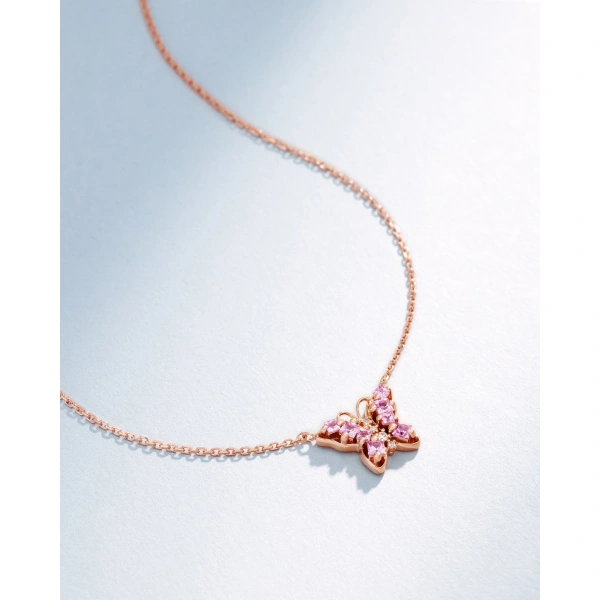Suzanne Kalan Princess Pink Sapphire Mini Butterfly Pendant in 18K Rose Gold | Fine Necklaces | Coveti