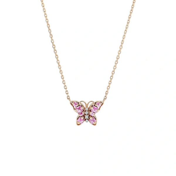 Suzanne Kalan Princess Pink Sapphire Mini Butterfly Pendant in 18K Rose Gold | Fine Necklaces | Coveti