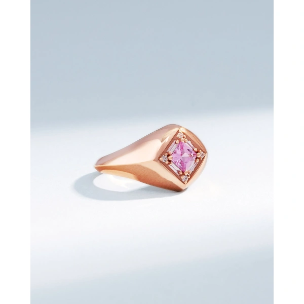 Suzanne Kalan Princess Pink Sapphire Signet Ring in 18K Rose Gold | Fine Rings | Coveti
