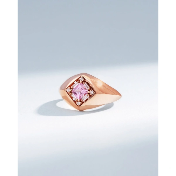 Suzanne Kalan Princess Pink Sapphire Signet Ring in 18K Rose Gold | Fine Rings | Coveti