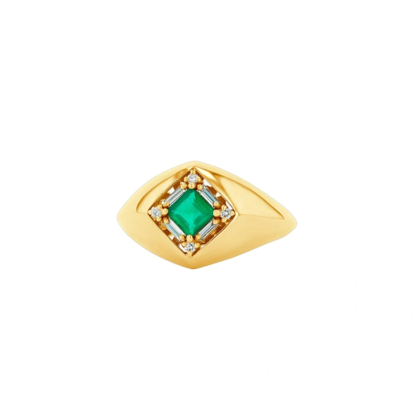 Suzanne Kalan Princess Signet Ring in 18K Yellow Gold, Emerald | Fine Rings | Coveti