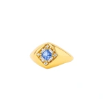 Suzanne Kalan Princess Signet Ring in 18K Yellow Gold, Light Blue Sapphire | Fine Rings | Coveti