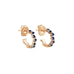 Suzanne Kalan Princess Staggered Dark Blue Sapphire Mini Hoops in 18K Rose Gold | Fine Earrings | Coveti