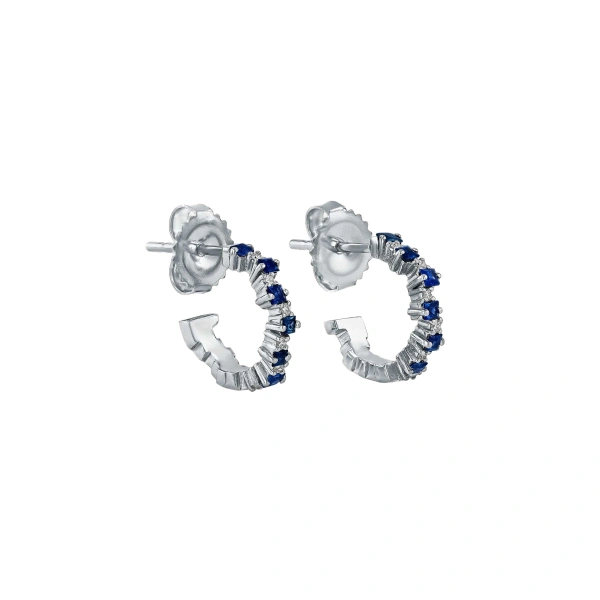Princess Staggered Dark Blue Sapphire Mini Hoops in 18K White Gold