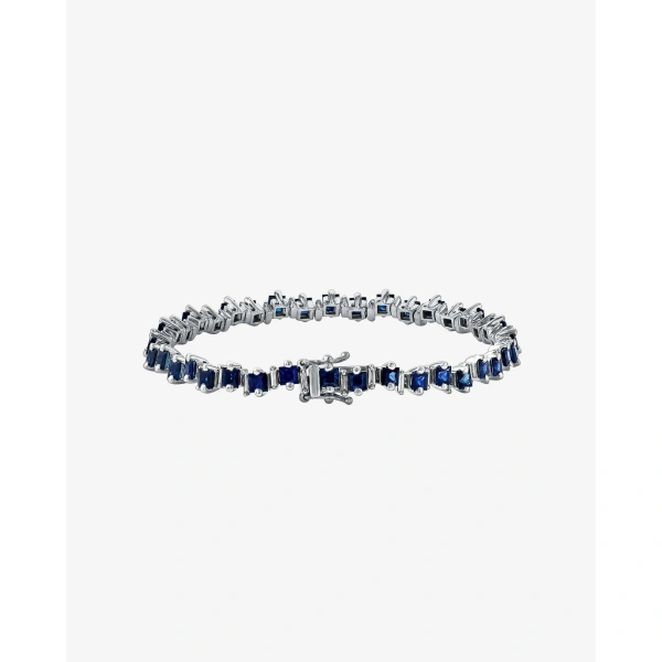 Suzanne Kalan Princess Staggered Dark Blue Sapphire Tennis Bracelet in 18K White Gold | Fine Bracelets | Coveti