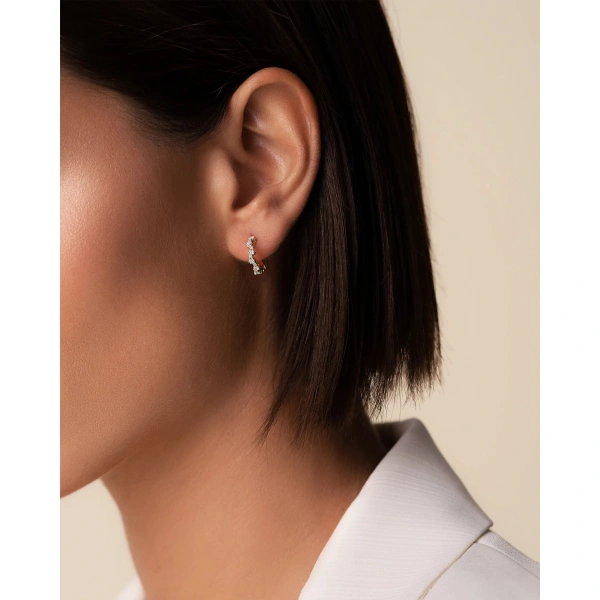 Suzanne Kalan Princess Staggered Diamond Mini Hoops in 18K Rose Gold | Fine Earrings | Coveti