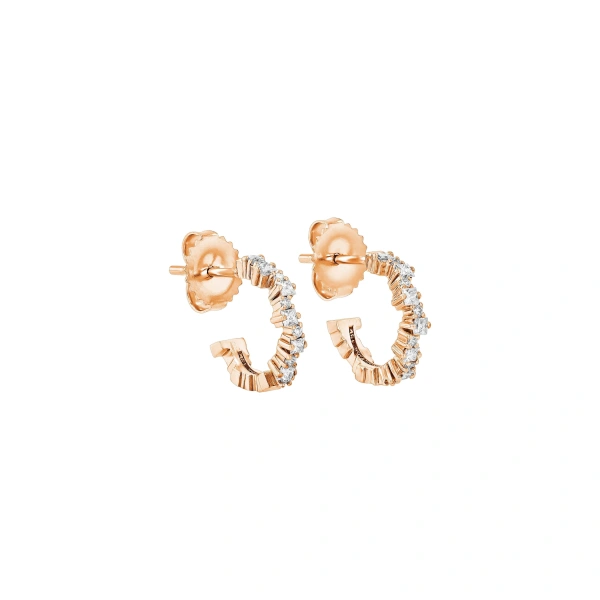 Suzanne Kalan Princess Staggered Diamond Mini Hoops in 18K Rose Gold | Fine Earrings | Coveti