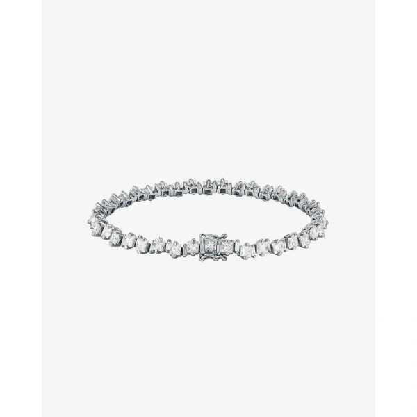 Suzanne Kalan Princess Staggered Diamond Tennis Bracelet in 18K White Gold | Fine Bracelets | Coveti
