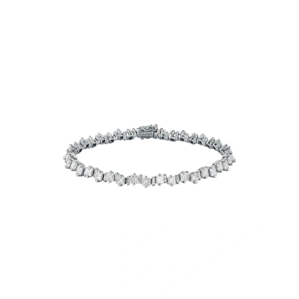 Suzanne Kalan Princess Staggered Diamond Tennis Bracelet in 18K White Gold | Fine Bracelets | Coveti