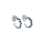Suzanne Kalan Princess Staggered Mini Hoops in 18K White Gold, Dark Blue Sapphire | Fine Earrings | Coveti