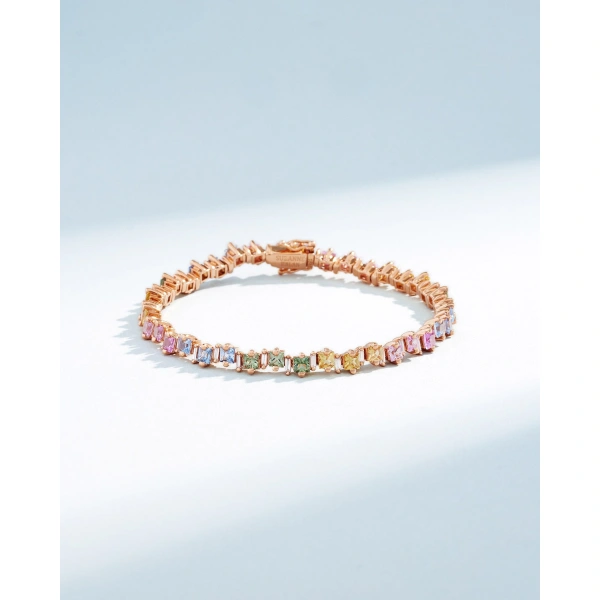 Suzanne Kalan Princess Staggered Pastel Sapphire Tennis Bracelet in 18K Rose Gold | Fine Bracelets | Coveti