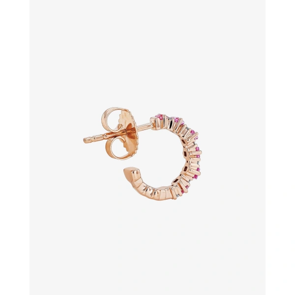 Suzanne Kalan Princess Staggered Pink Sapphire Mini Hoops in 18K Rose Gold | Fine Earrings | Coveti
