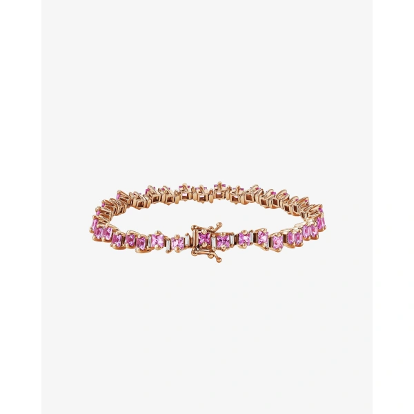 Suzanne Kalan Princess Staggered Pink Sapphire Tennis Bracelet in 18K Rose Gold | Fine Bracelets | Coveti